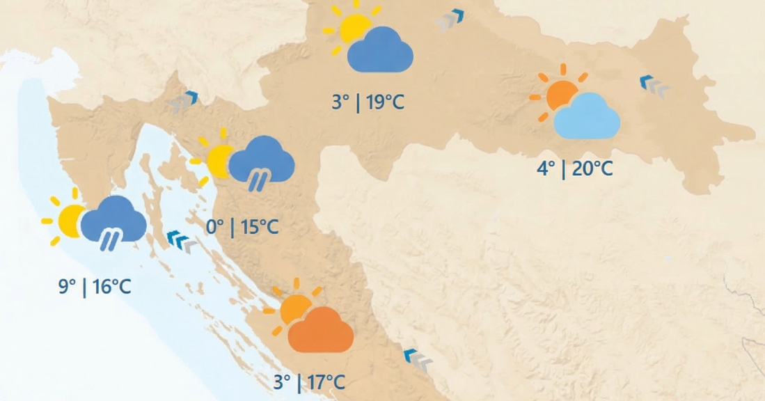 DHMZ objavio prognozu: Djelomice sunčano, mogući pljuskovi. Sutra slično