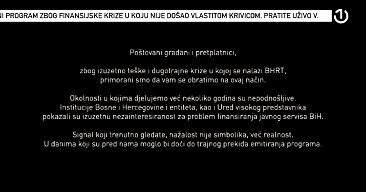 Javna televizija u BiH prekinula emitiranje programa