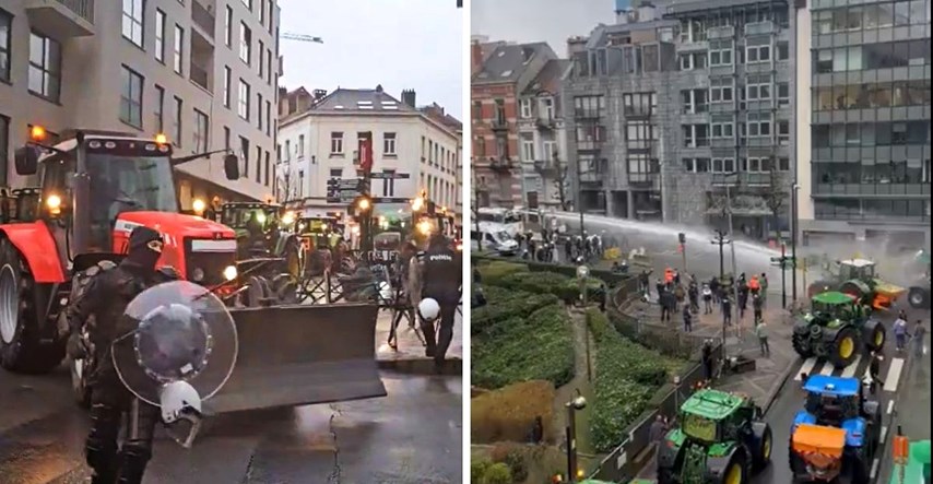 Seljaci probijaju barikade u Bruxellesu, policija bježi. Aktivirani vodeni topovi