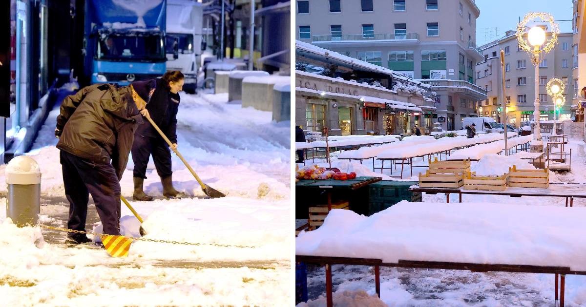 FOTO Zagreb pod snijegom: Građani čiste prilaze, Dolac jutros gotovo prazan