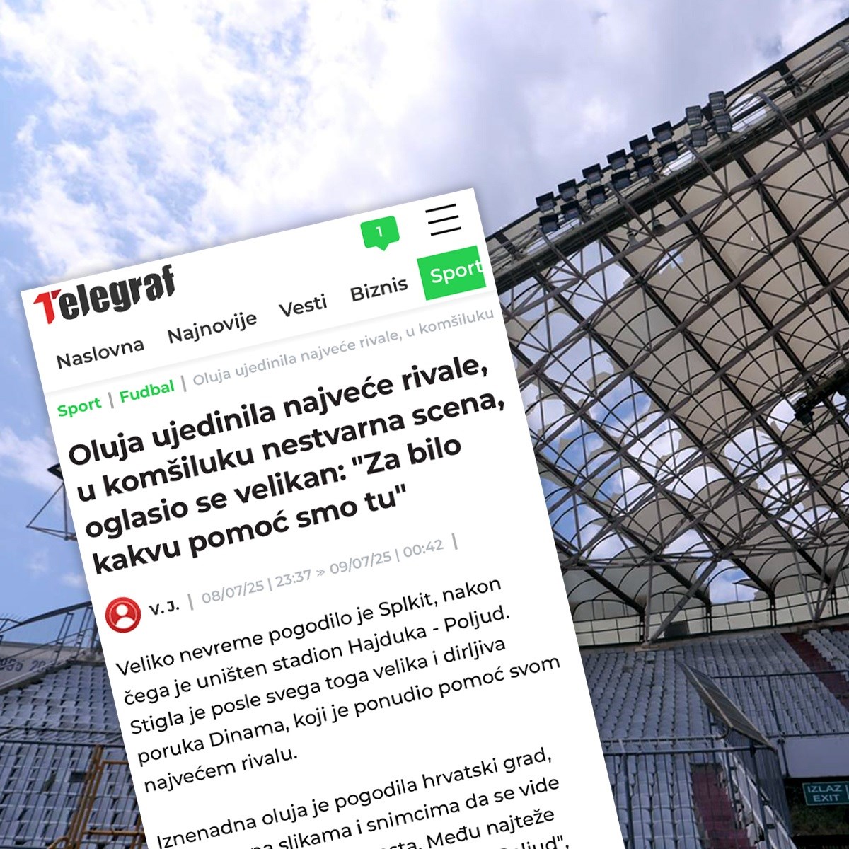 Srbi: Oluja uništila Poljud i ujedinila najveće rivale. Nestvarna scena u susjedstvu