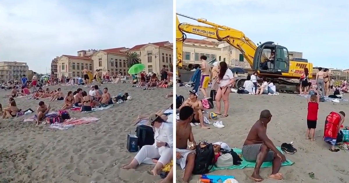 VIDEO Nadrealne scene u Italiji: Bagerom došao na prepunu plažu