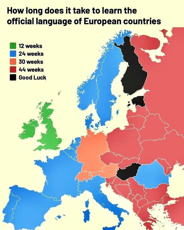 Širi se karta težine europskih jezika. Što mislite kako stoji hrvatski?