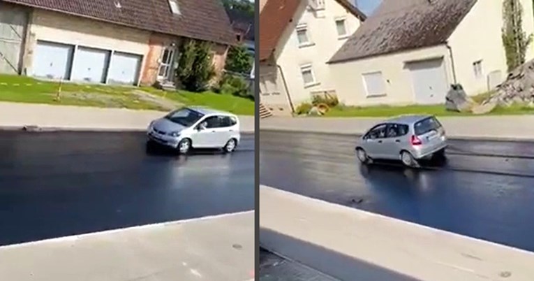 VIDEO Hondom zagazio u svježi asfalt