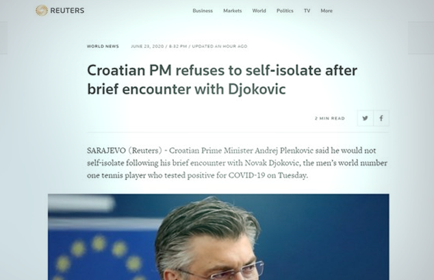 I Reuters piše o Plenkoviću: Hrvatski premijer odbija ići u samoizolaciju