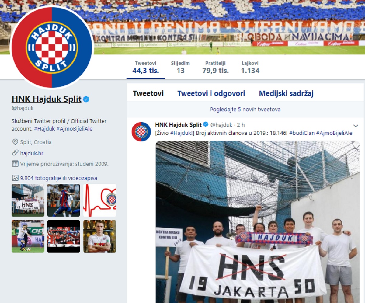 Hajduk slavi nove članove transparentom protiv HNS-a