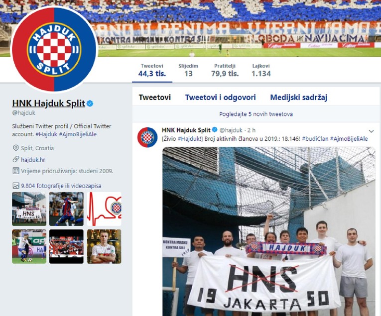 Hajduk slavi nove članove transparentom protiv HNS-a