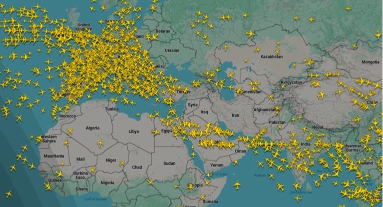 Novi problemi za aviokompanije. Ovako izgleda nebo iznad Bliskog istoka