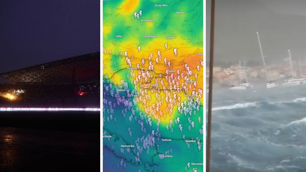 Oluja u Dalmaciji: Poljud bio u mraku. More divljalo na Visu, jako pala temperatura