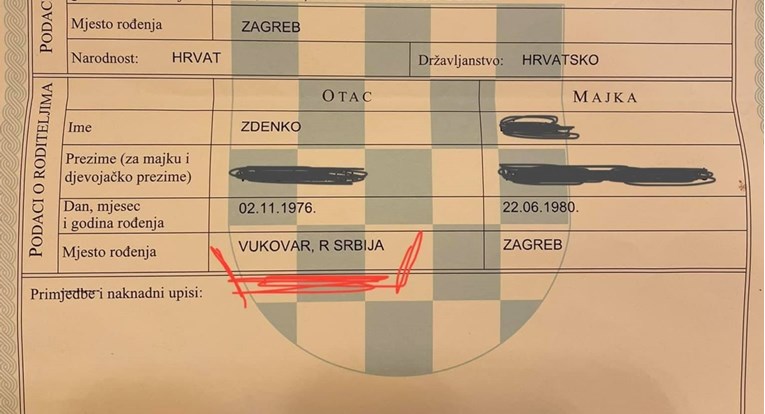 Muškarcu u Zagrebu izdali rodni list na kojem piše da je Vukovar u Srbiji