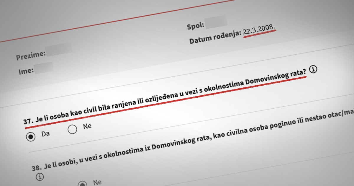 Na popis možete staviti da vam je maloljetno dijete ranjeno u Domovinskom ratu