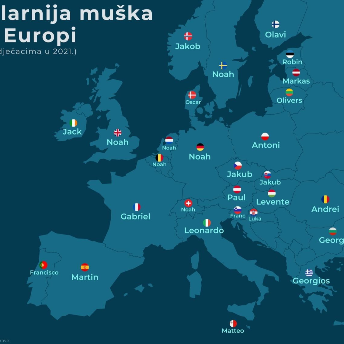 Objavljeno koja su najpopularnija muška imena u Europi. Jedno dominira