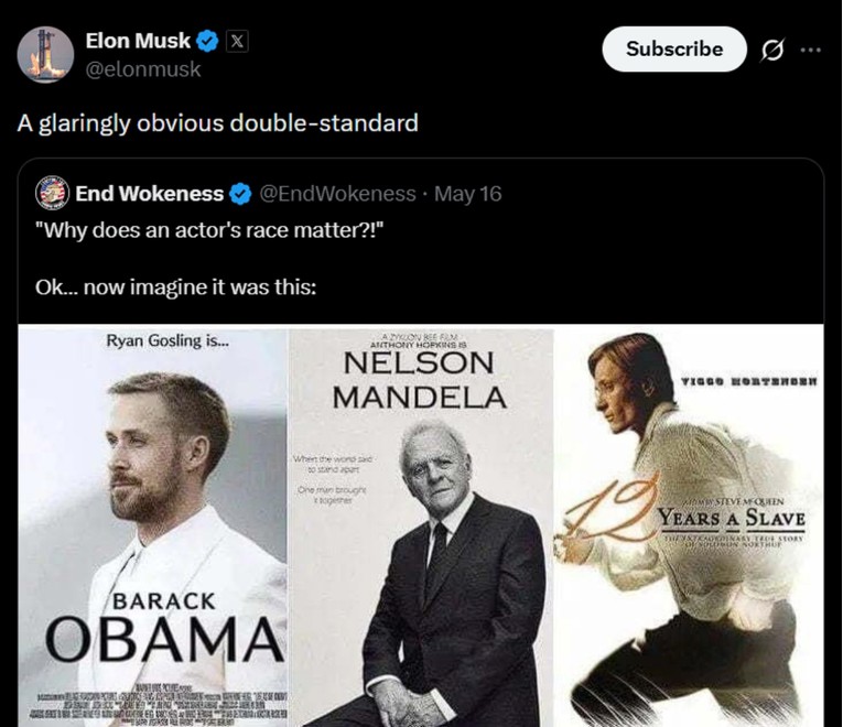Musk podijelio viralnu objavu o Hollywoodu: "Dvostruki standardi ne mogu biti očitiji"