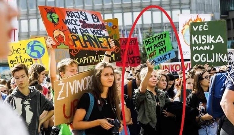 Vulgarni transparent zgodne cure s prosvjeda za klimu u Ljubljani postao hit