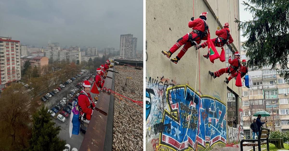 Članovi GSS-a spustili se niz zgradu u Sarajevu i razveselili mališane iz vrtića