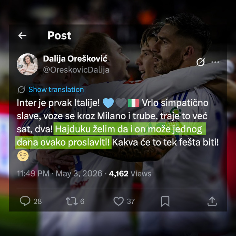 Orešković objavila Interovu proslavu titule: Želim da i Hajduk ovako jednom proslavi