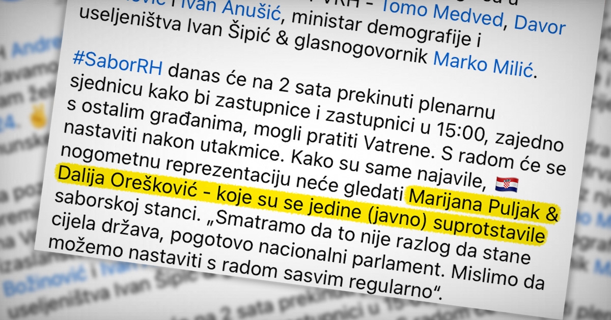 HDZ napao Puljak i Orešković jer žele da sabor radi dok traje utakmica