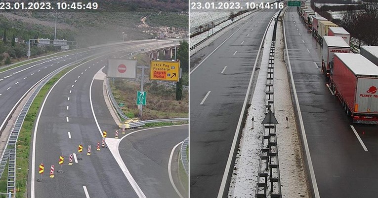 A1 između Sv. Roka i Posedarja otvorena za promet, velika kolona kamiona na Bregani