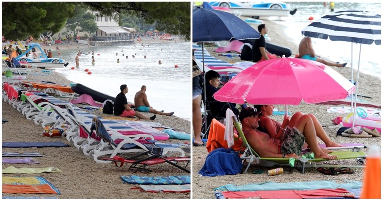 FOTO Kiša rastjerala kupače u Makarskoj, neki su se snašli pod suncobranima