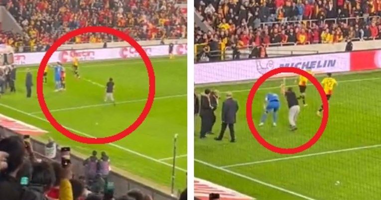 VIDEO Huligan u Turskoj utrčao na teren i istukao vratara korner-zastavicom