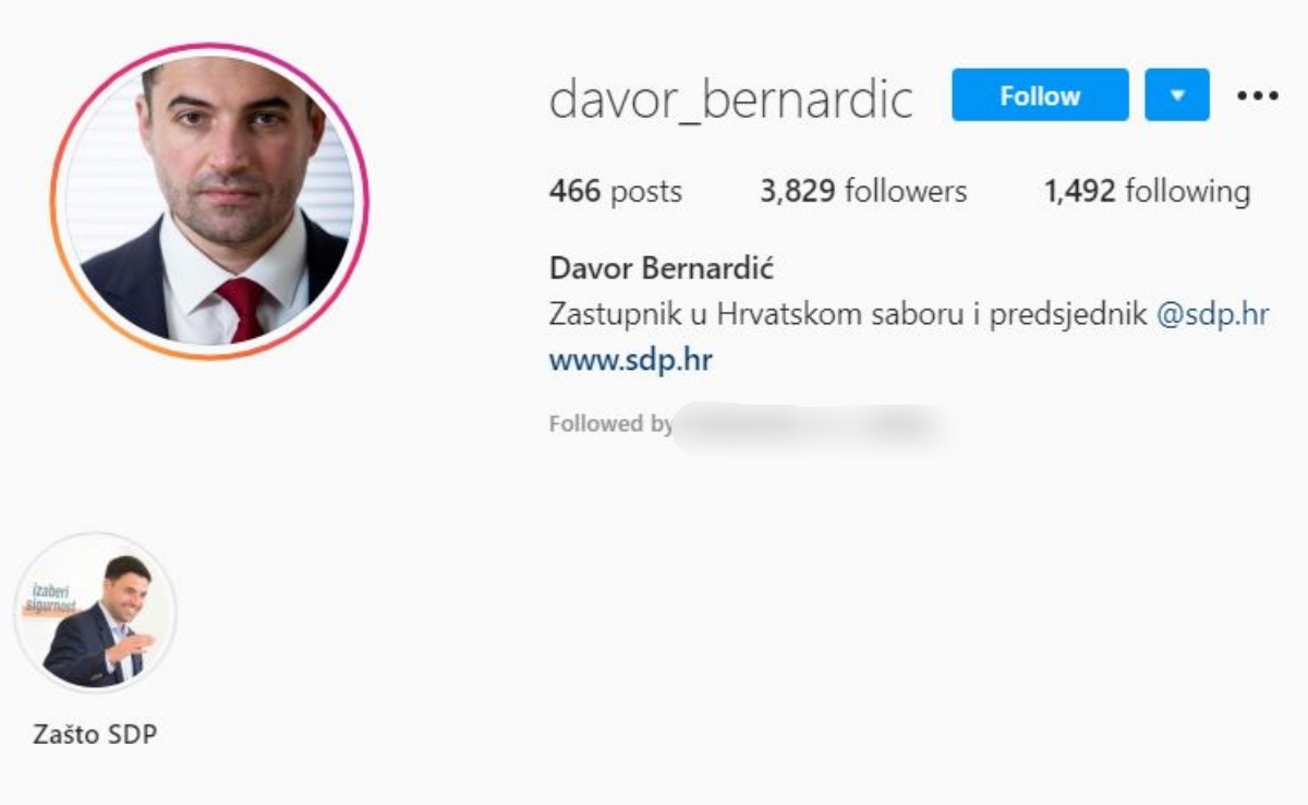 Davor Bernardić na Instagramu prati Maju Šuput, Ninu Badrić...