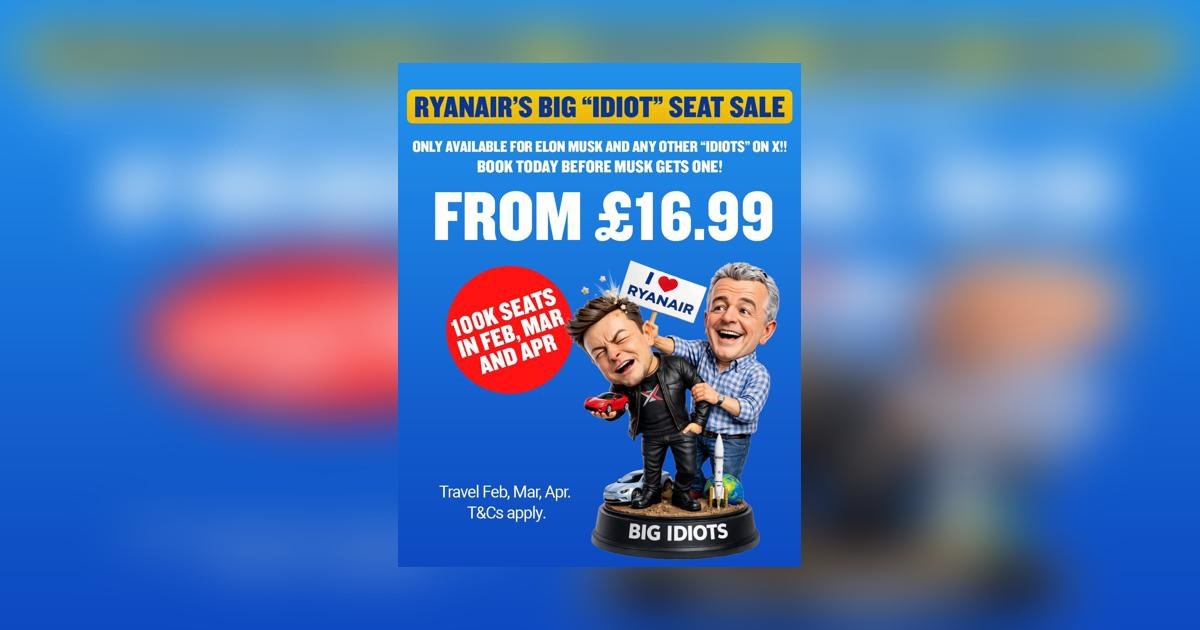 Ryanair: Rasprodaja sjedala za velike idiote. Rezervirajte prije nego Musk uzme jedno