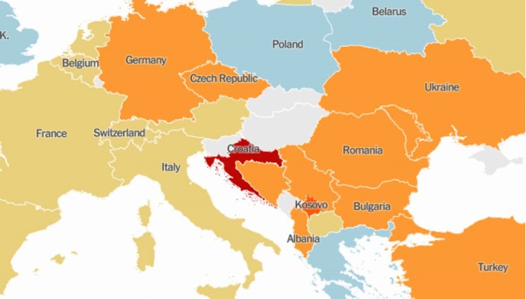 Ovo je karta New York Timesa o koronavirusu, Hrvatska je jedina crvena u Europi