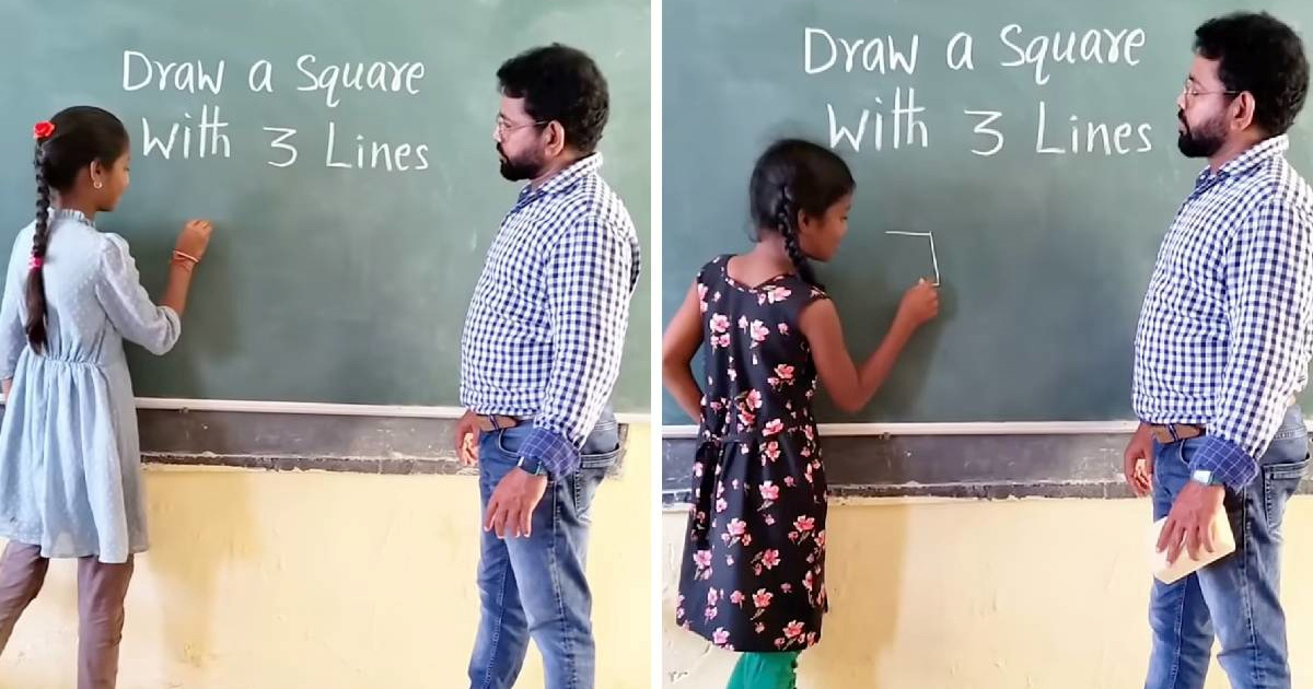 Učitelj je tražio da učenici nacrtaju kvadrat s tri crte. Rješenje je iznenadilo sve