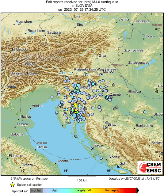 Potres magnitude 4.2 po Richteru zatresao Rijeku, epicentar na granici sa Slovenijom
