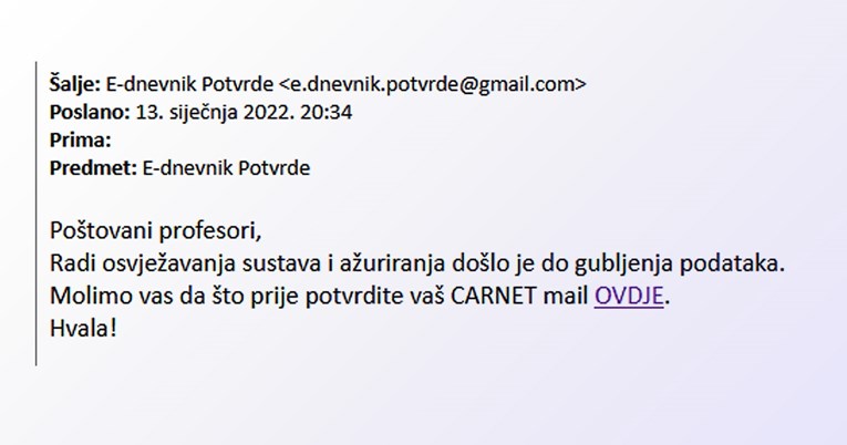Carnet: U tijeku je phishing kampanja koja cilja korisnike e-Dnevnika