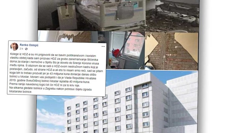 Ostojić: Pogledajte bolnicu u Zagrebu nakon potresa pa pogledajte bolnicu u Mostaru