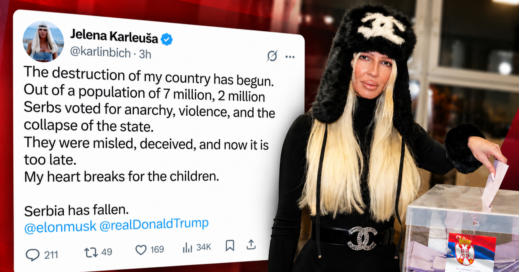 Karleuša poručila Musku i Trumpu: "Počelo je uništenje moje države"