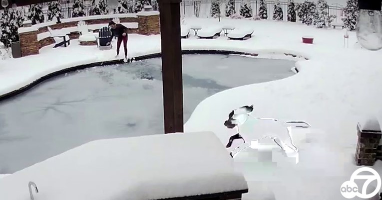 Nevjerojatna snimka spašavanja: Žena skočila u smrznuti bazen kako bi izvukla psa