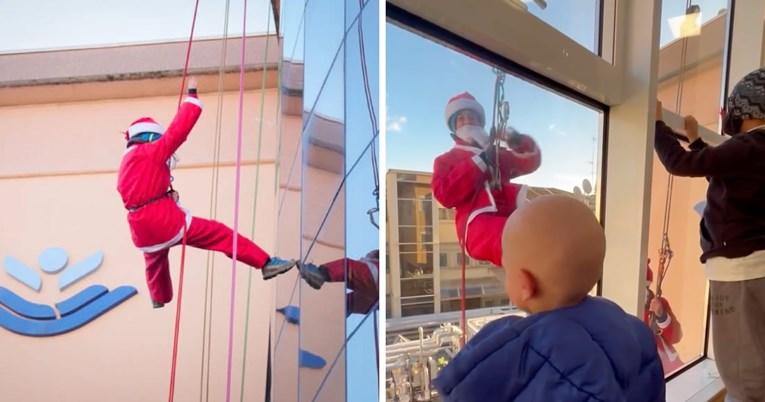 VIDEO U dječju bolnicu u Rimu doveli su Djeda Mraza, spustio se karabinerom s krova