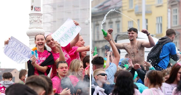 FOTO Apsolutna ludnica na Trgu bana Jelačića, maturanti slavili na kiši