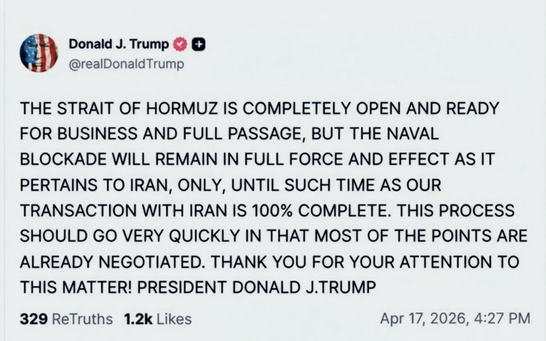 Trump: Blokada Irana ostaje dok transakcija ne bude 100 posto dovršena