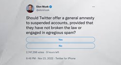 Musk na Twitteru stavio novu anketu o vraćanju računa