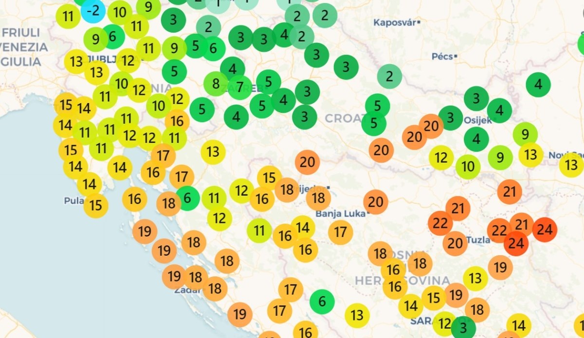 Pogledajte temperaturne razlike u Hrvatskoj