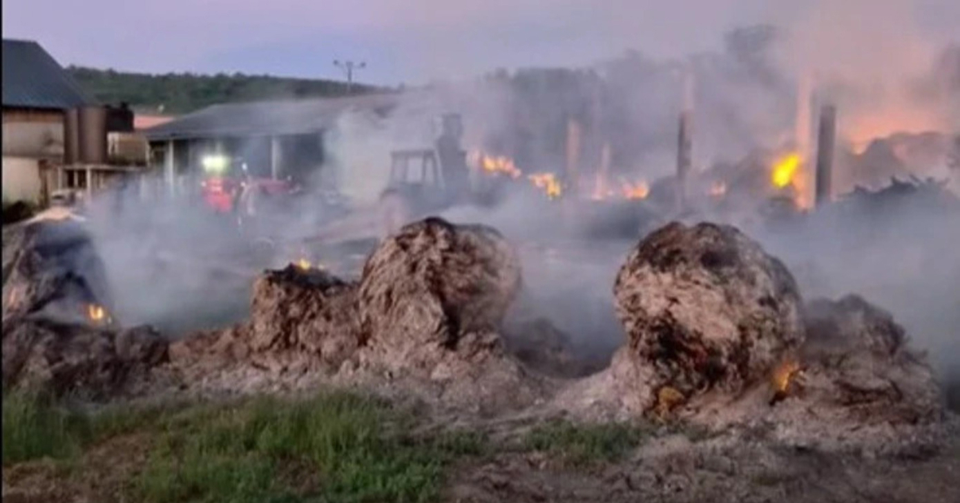 FOTO Vatrogasci od sinoć gase veliki požar na farmi u Baranji