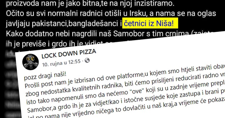 Pizzerija u Samoboru: Ne zapošljavamo četnike iz Niša ni crne koji nagrđuju grad