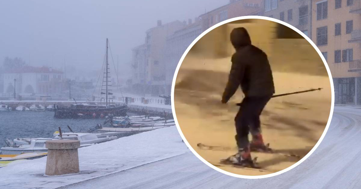 VIDEO Senjani uživali u snježnim radostima, skijama se spuštali niz ulicu