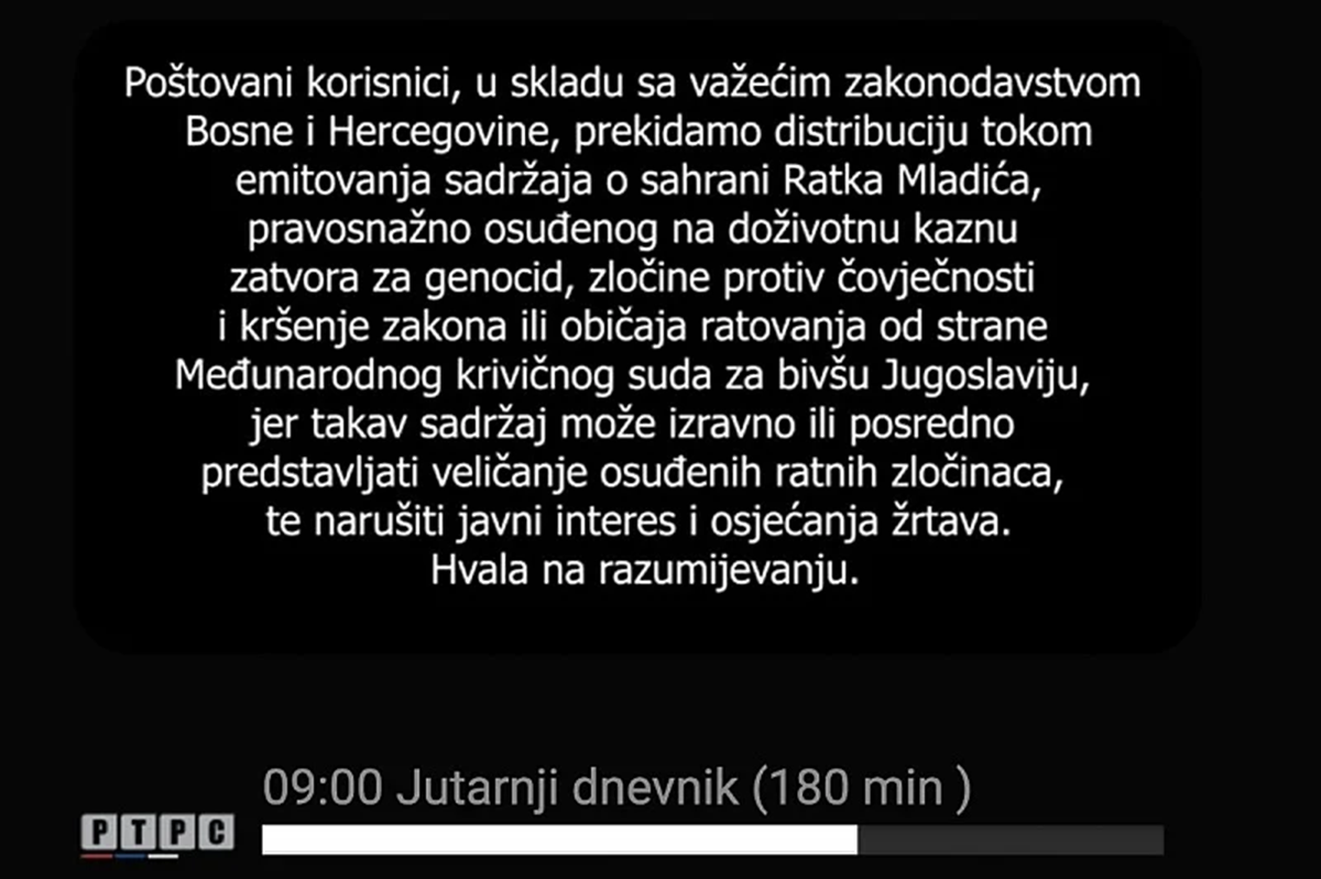 U dijelovima BiH isključen TV signal zbog prijenosa Mladićevog sprovoda