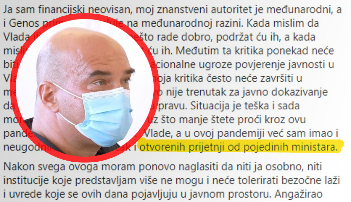 Lauc kaže da su mu neki ministri prijetili, oglasili se iz vlade