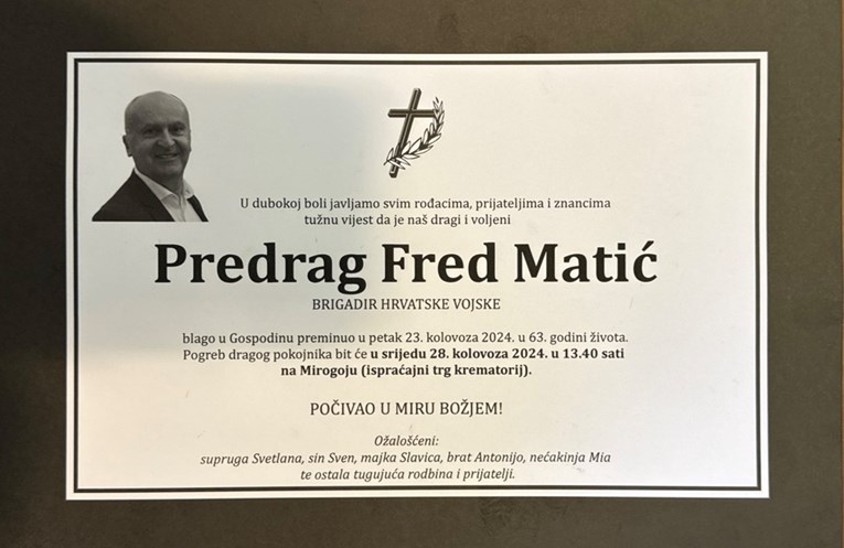 U srijedu sprovod Freda Matića. Objavljena je osmrtnica