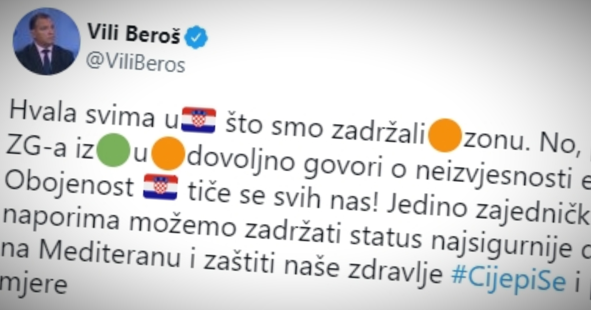 Beroš: Zagreb u narančastom dovoljno govori o epidemiji. Cijepi se i poštuj mjere!