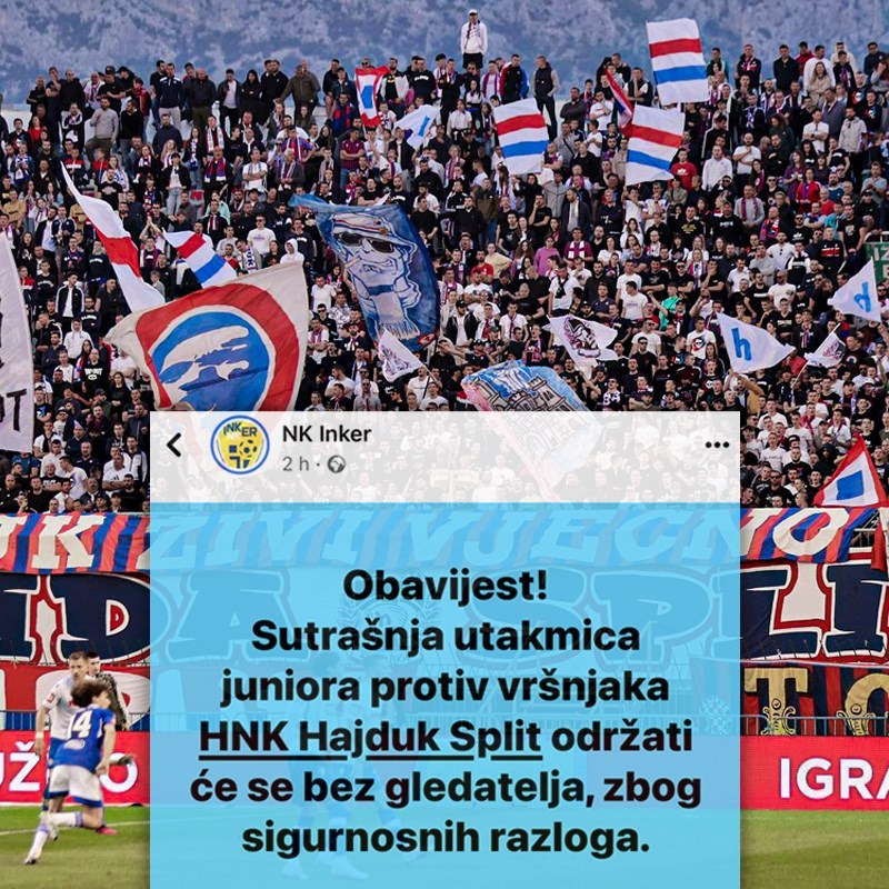 Navijače Hajduka naljutila zabrana gledatelja na utakmici juniora: Dabogda se ugasili