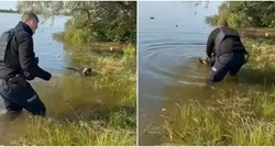 Dirljiva snimka: Pas u poplavljenom Hersonu gušio se na lancu, spasio ga policajac