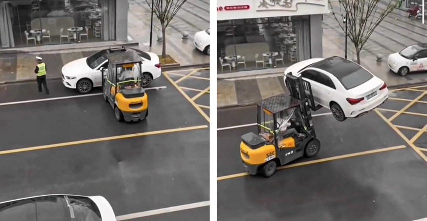 VIDEO Viljuškarom uklonili nepropisno parkiran Mercedes