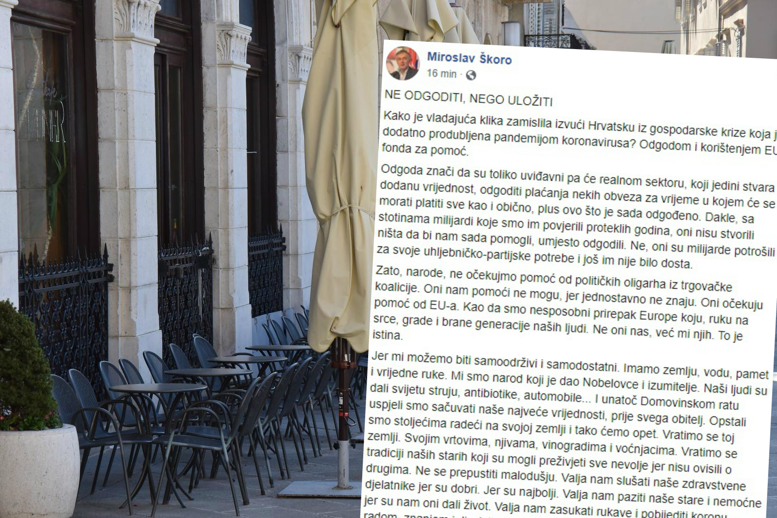 Škoro napao vladu: Koronu ćemo pobijediti radom, znanjem i disciplinom