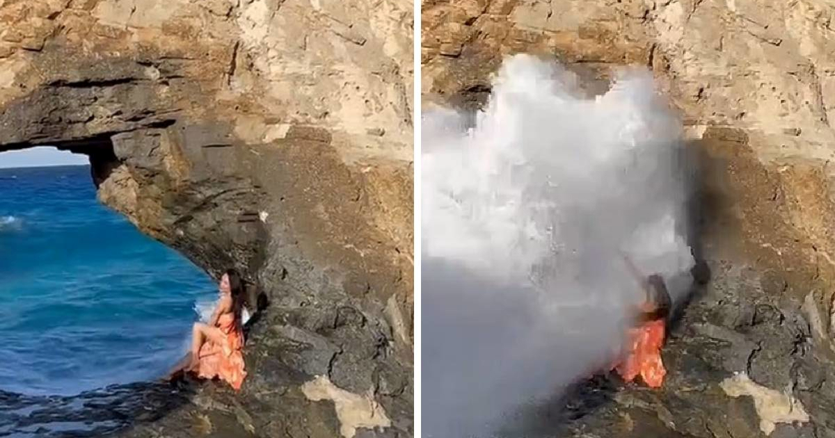 VIDEO Turistkinja pozirala na stijeni u Egiptu, zamalo ju odnio golemi val